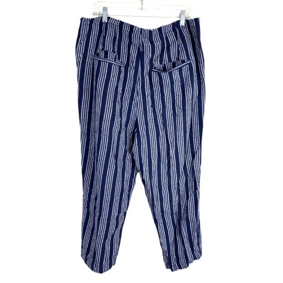 Loft Linen Pant Women's 12 Navy/White Striped High Waist - Picture 2 of 5